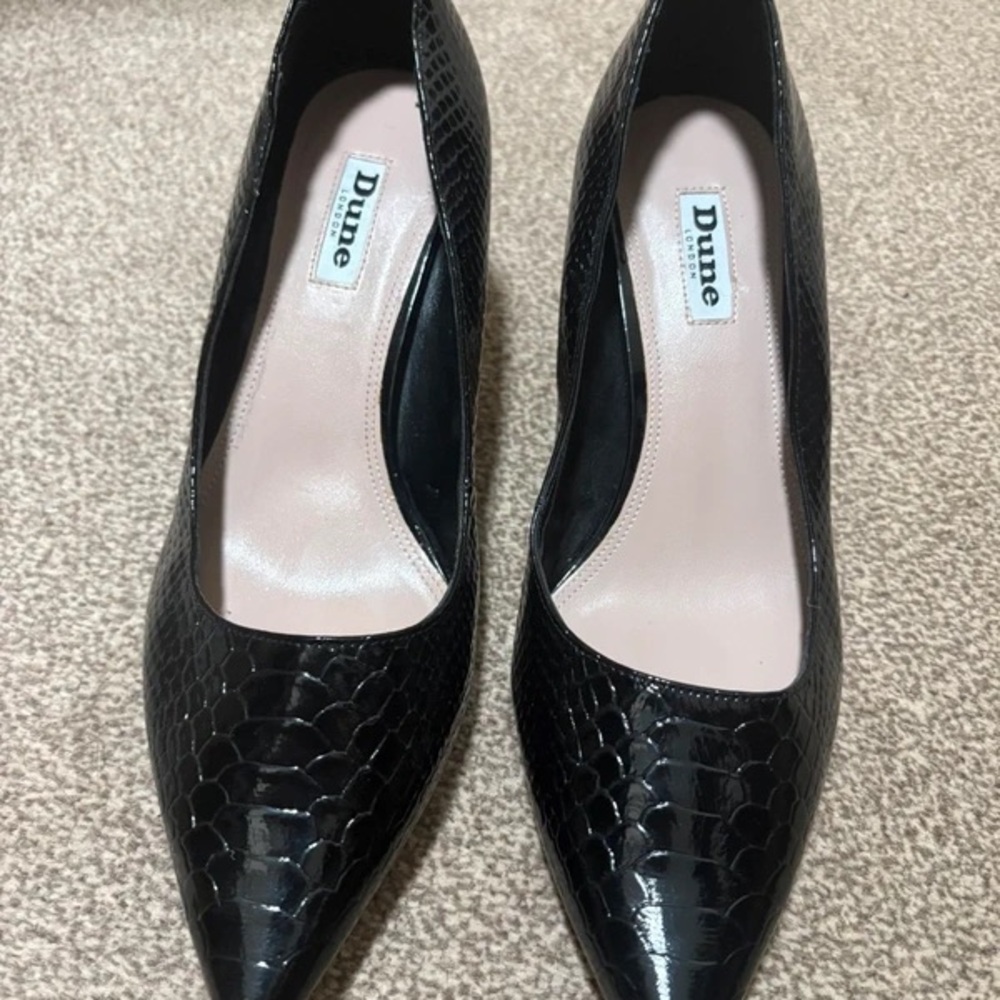 Dune Elegant Black Croc-Patterned Heels